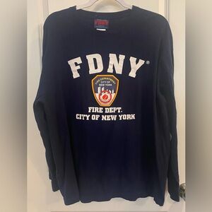 FDNY Long Sleeve T-shirt Sz L Navy Blue Officially Licensed  Color Shield Logo